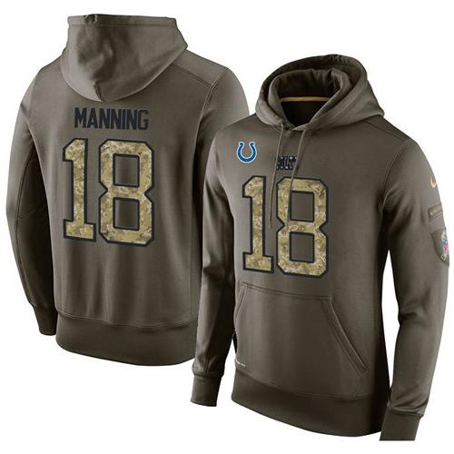 NFL Men's Nike Indianapolis Colts #18 Peyton Manning Stitched Green Olive Salute To Service KO Performance Hoodie - Click Image to Close